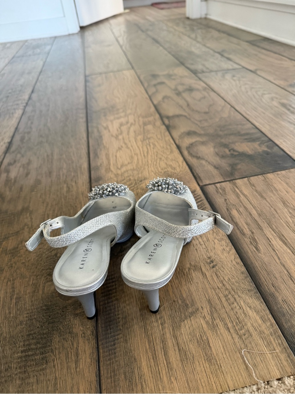 Karen Scott Silver Jeweled Ankle-Strap Heel Sandals